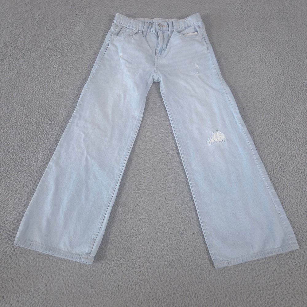 Old Navy Jeans Girls 14 Blue Baggy Wide Leg Distressed High Rise Cotton Denim